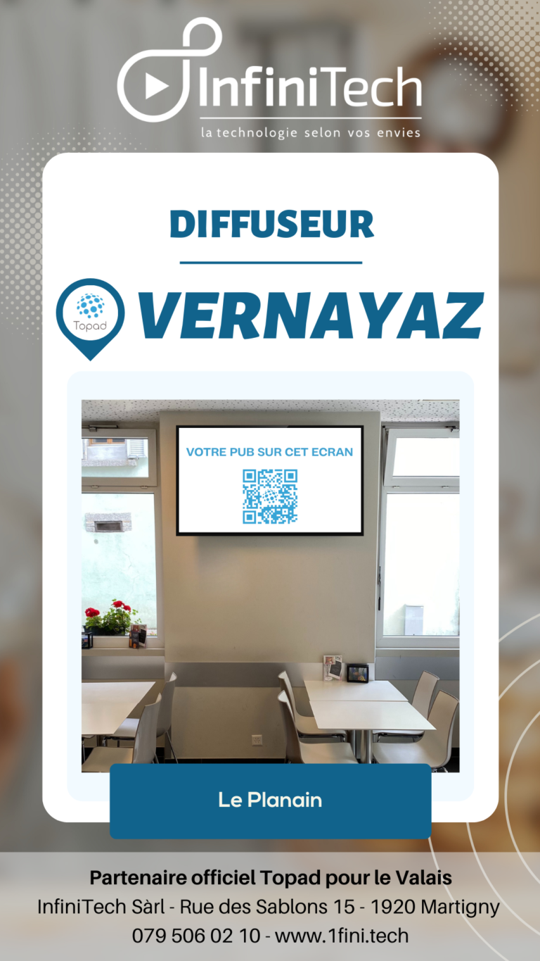 Topad advertising screen installed at Le Planain restaurant in Vernayaz