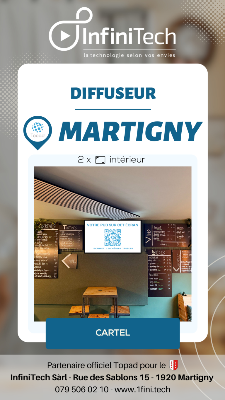 Topad advertising screen installed at Le Cartel bar in Martigny