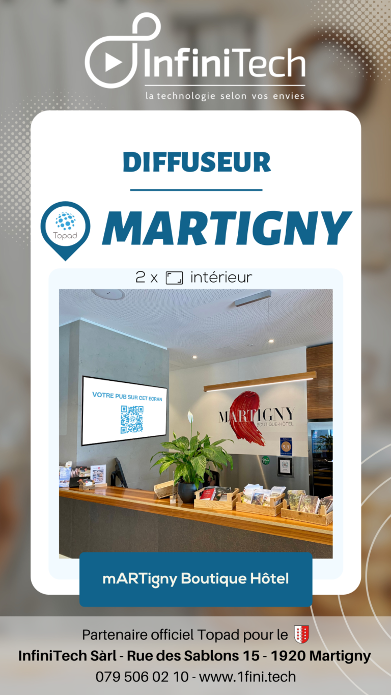 Topad advertising screen installed at mARTigny Boutique Hôtel